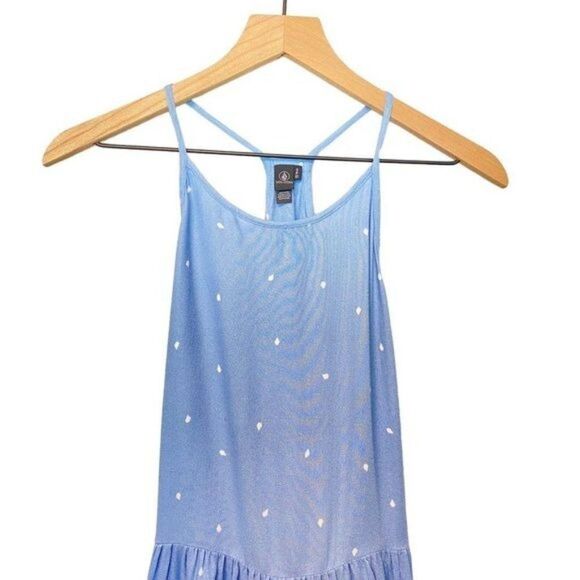 Volcom Small S Light Blue Tank White Polka Dot Peplum Ruffle Top - Picture 3 of 10